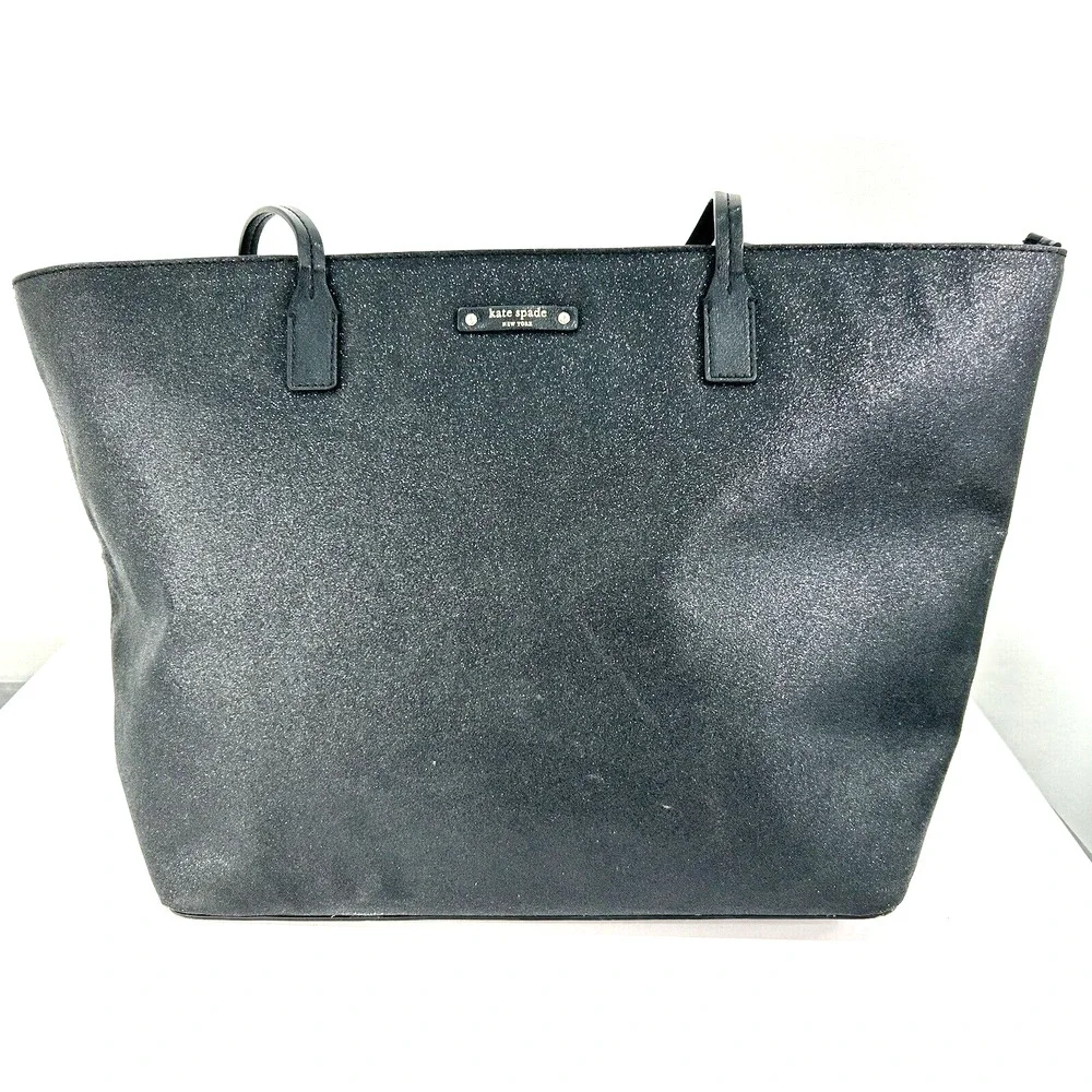 Kate Spade Large Black Glitter Tote Shoulder Bag‎ Full Zip Double Strap